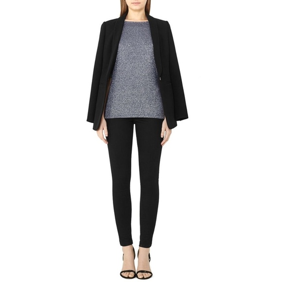 NWT Reiss Joey Metallic Short Sleeve T-Shirt Top Navy - Picture 4 of 10